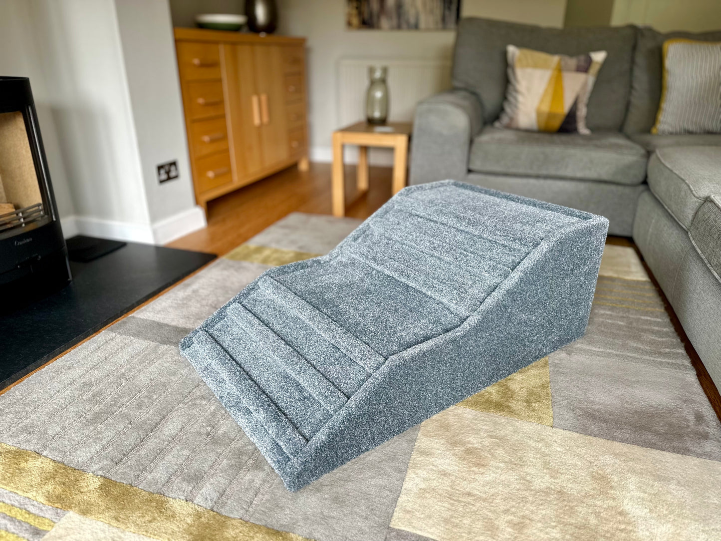 Extra Wide 38cm (15") High Double Landing Carpeted Wood Dog, Cat, Pet Ramp