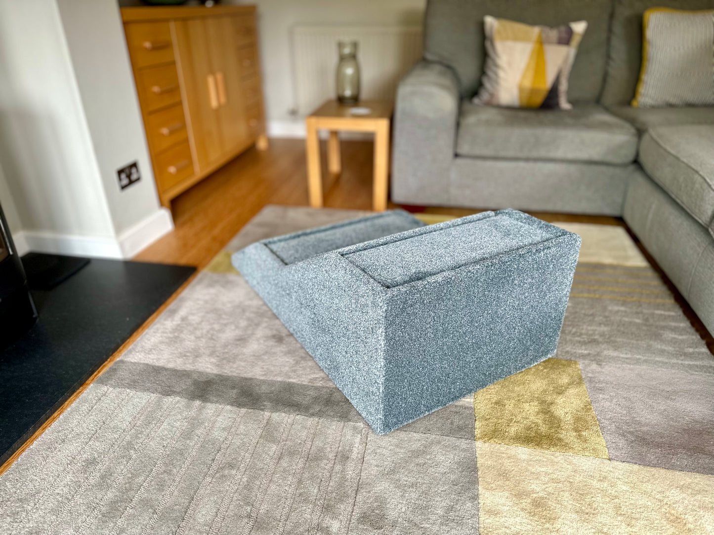 Extra Wide 38cm (15") High Double Landing Carpeted Wood Dog, Cat, Pet Ramp