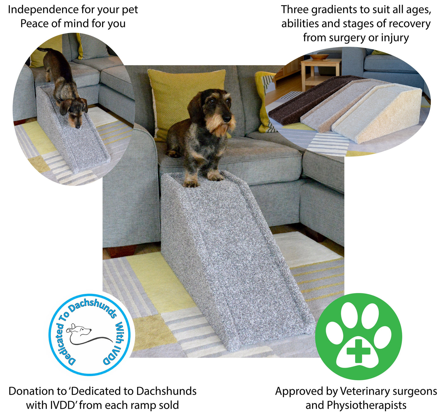 Extra Wide 38cm (15") High Double Landing Carpeted Wood Dog, Cat, Pet Ramp
